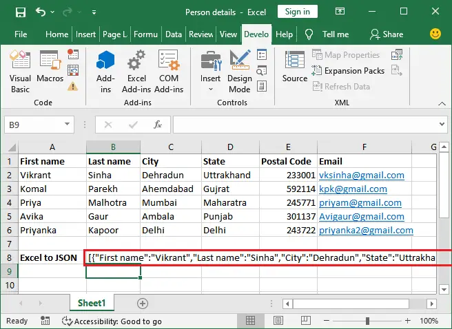 Excel'i JSON'a nasıl dönüştürebilirim?