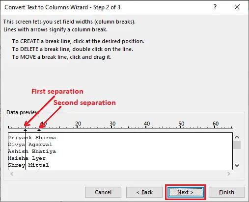 Teksts uz kolonnu programmā Excel