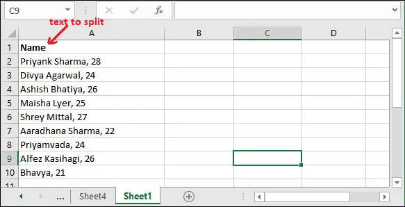 Teksts uz kolonnu programmā Excel