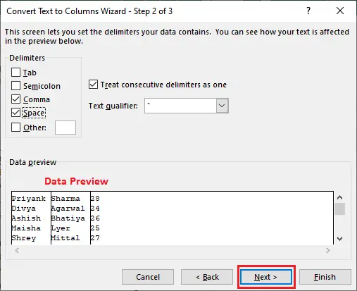 Teksts uz kolonnu programmā Excel