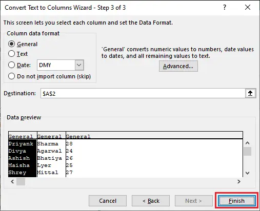 Teksts uz kolonnu programmā Excel