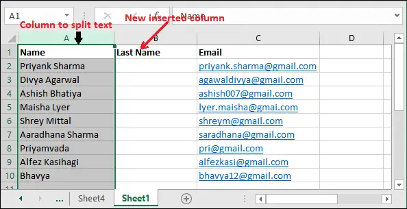 Teksts uz kolonnu programmā Excel