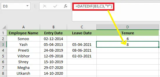 Tenure-Formel in Excel