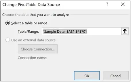 Come modificare l'intervallo di dati nella tabella pivot