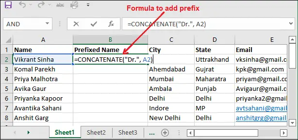 Wie füge ich ein Präfix in Excel hinzu?