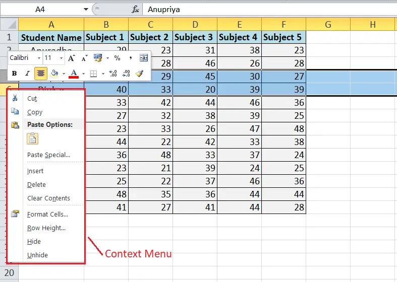 Parādīt saīsnes slēpšanu programmā Excel