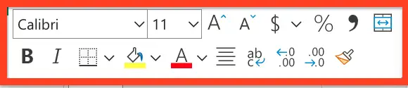 Excel 1의 미니 도구 모음