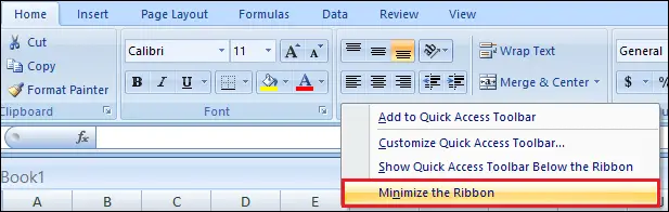 Multifunktionsleiste und Tabs in Excel