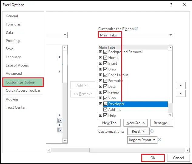 Multifunktionsleiste und Tabs in Excel