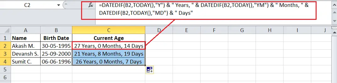 Kā aprēķināt vecumu programmā Excel