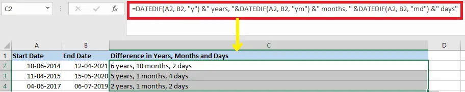 Excel razlika med dvema datumoma