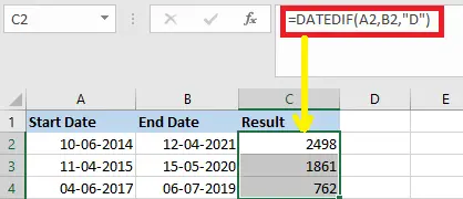 Excel-Differenz zwischen zwei Daten