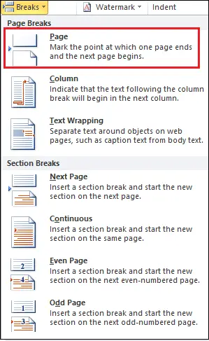 Word で改ページを追加および削除する方法