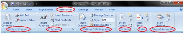 MS Word のリボンとタグ 5