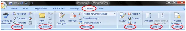 شريط MS Word والعلامات 7