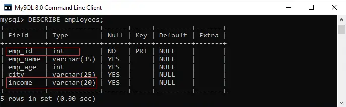 MySQL の列タイプの変更