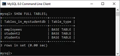 MySQL táblázatok megjelenítése/lista listája