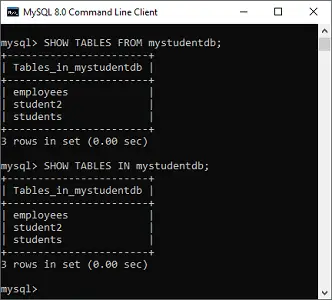 MySQL visa/lista tabeller