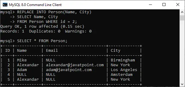 SUBSTITUIR MySQL