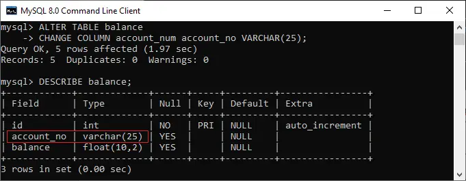 MySQL の列名の変更