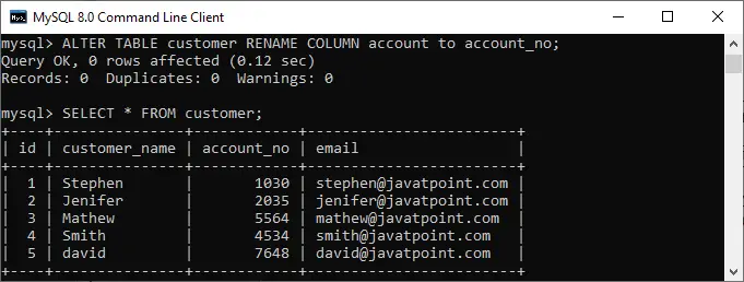 Colonna di ridenominazione MySQL