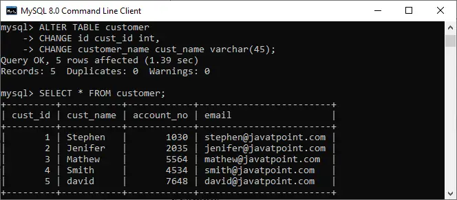 MySQL Redenumiți coloana