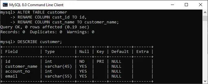 MySQL Sütunu Yeniden Adlandır