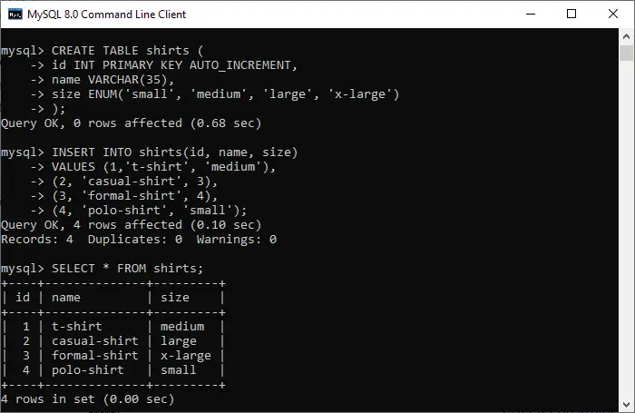 MySQL ENUM