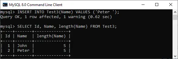 VARCHAR MySQL