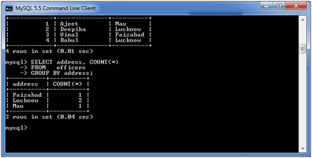 קבוצת MySQL לפי סעיף 2