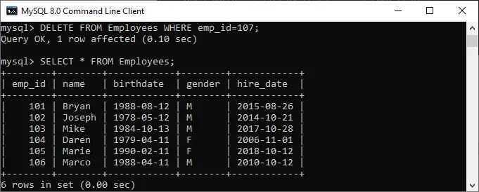 query di eliminazione mysql