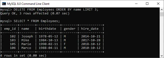 mysql заявка за изтриване