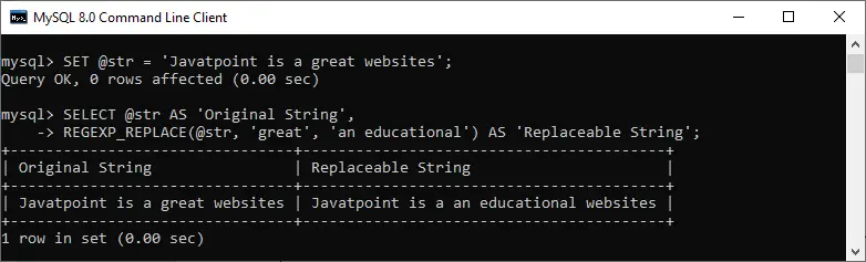 Função MySQL REGEXP_REPLACE()