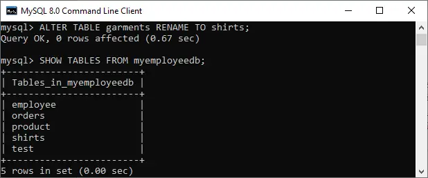 Tabela de renomeação do MySQL