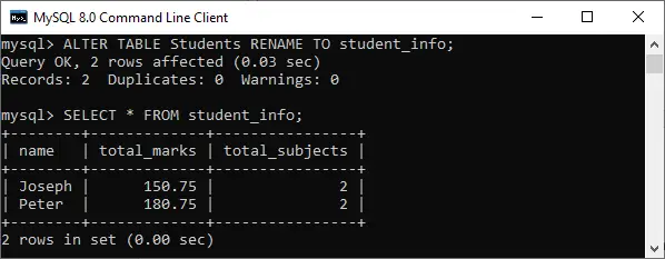 Tabla de cambio de nombre de MySQL