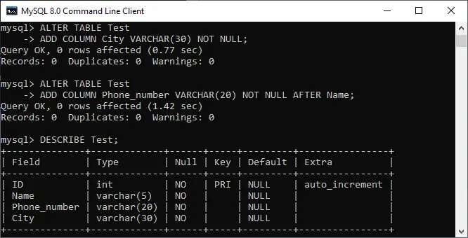 MySQL הוסף/מחק עמודה