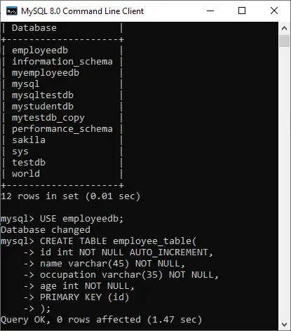 MySQL テーブルの作成