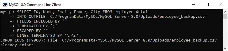 Tabela de exportação MySQL para CSV