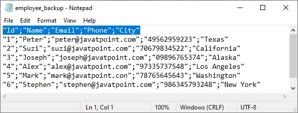 Table d'exportation MySQL vers CSV