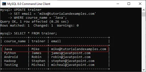 MySQL OPDATERING Forespørgsel