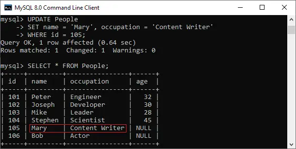 MySQL OPDATERING Forespørgsel