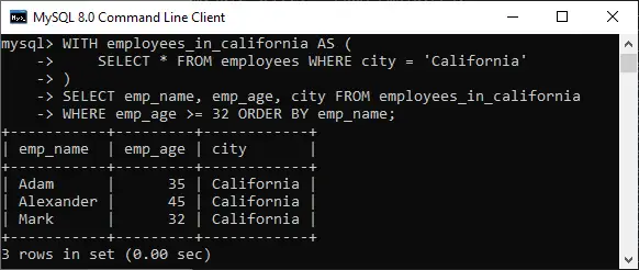 MySQL kopējā tabulas izteiksme (CTE)