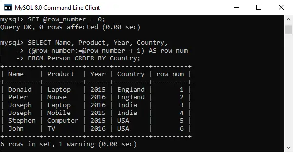 Funkcija MySQL ROW_NUMBER().