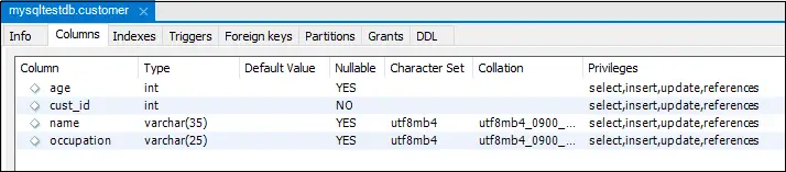 MySQL DESCRIPE TABLE