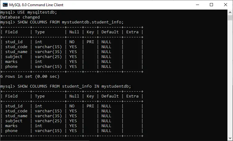 ТАБЛИЦЯ ОПИСУ MySQL