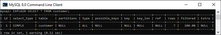 MySQL DESCRIPE TABLE