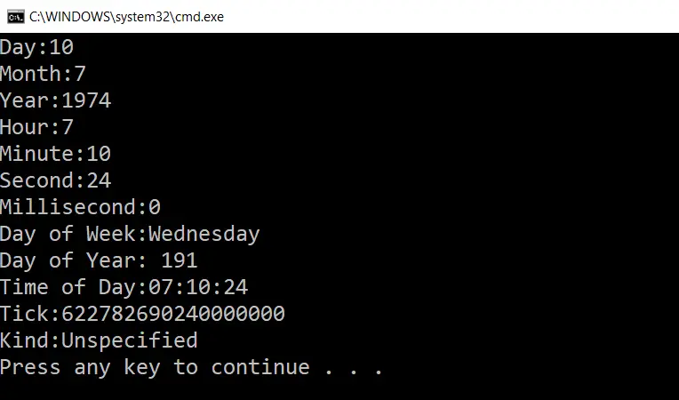 C# dilinde DateTime