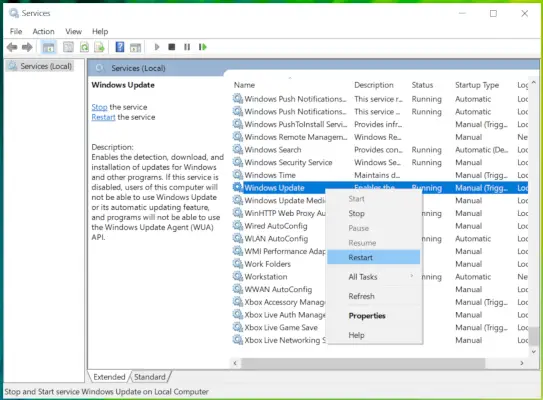 método 2: reiniciar el servicio de actualización de Windows