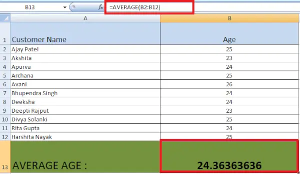 Excel AVERAGE-funktion