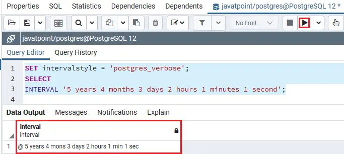 Interval PostgreSQL